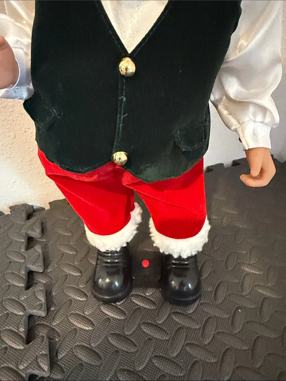 Holiday Santa Doll in Red Hat, Red Pants and Green Vest